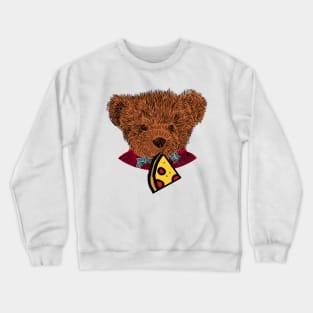 Cute Teddy Bear Portrait with Pepperoni Pizza Slice Crewneck Sweatshirt